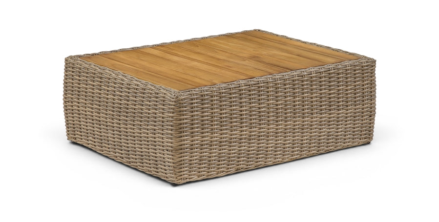 Seacrest Teak Wood And Wicker Outdoor Patio Coffee Table - Natural