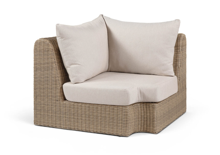 Seacrest Olefin Water Resistant Fabric And Wicker Outdoor Patio Modular Corner Chair - Beige