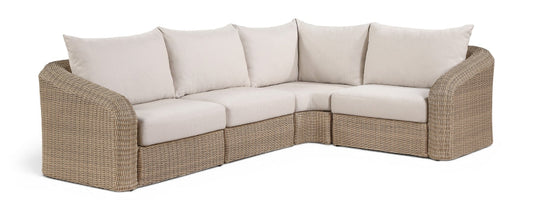 Seacrest 123.25" Olefin Water Resistant Fabric And Wicker 4pc. Outdoor Patio Modular Sectional - Beige