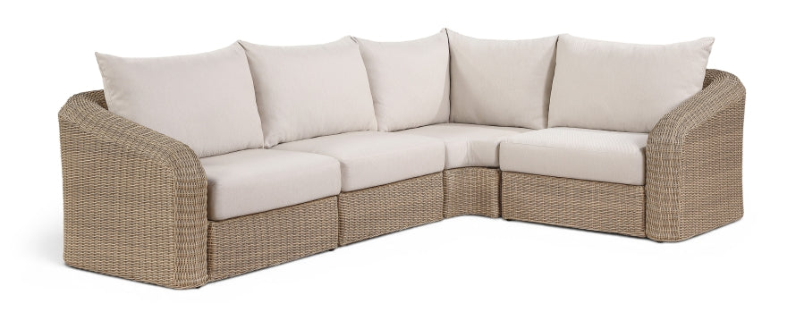 Seacrest 123.25" Olefin Water Resistant Fabric And Wicker 4pc. Outdoor Patio Modular Sectional - Beige