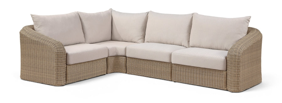 Seacrest 88.25" Olefin Water Resistant Fabric And Wicker 4pc. Outdoor Patio Modular Sectional - Beige