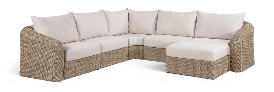 Seacrest 123.25" Olefin Water Resistant Fabric And Wicker 6pc. Outdoor Patio Modular Sectional - Beige