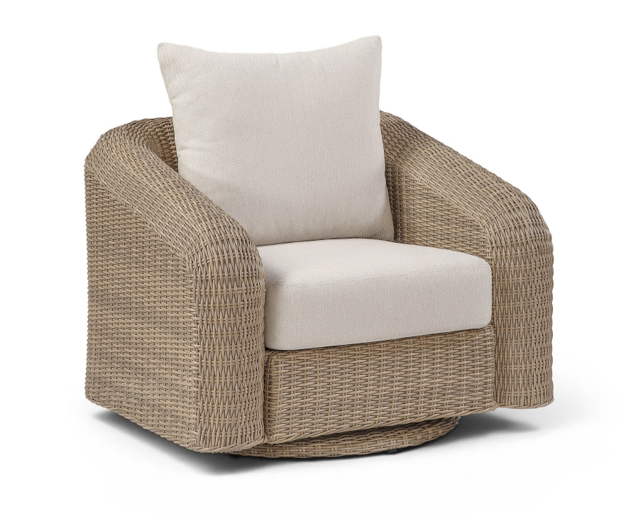 Seacrest Olefin Water Resistant Fabric And Wicker Outdoor Patio Swivel Chair - Beige