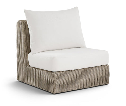 Seacrest Olefin Water Resistant Fabric And Wicker Outdoor Patio Modular Armless Chair - Cream