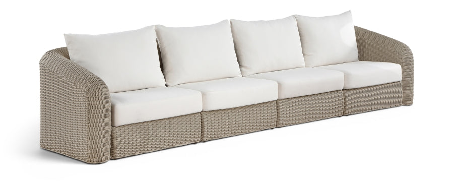 Seacrest 155.25" Olefin Water Resistant Fabric And Wicker 4pc. Outdoor Patio Modular Sofa - Cream