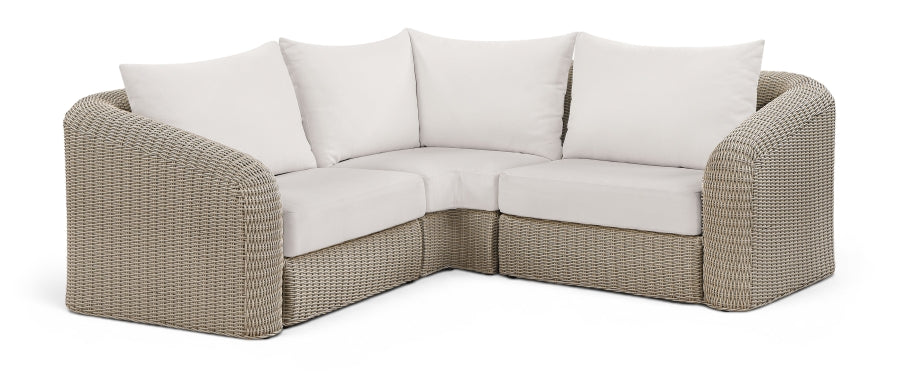 Seacrest 88.25" Olefin Water Resistant Fabric And Wicker 3pc. Outdoor Patio Modular Sectional - Cream