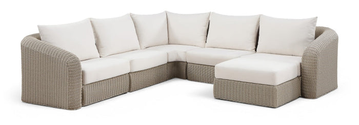 Seacrest 123.25" Olefin Water Resistant Fabric And Wicker 6pc. Outdoor Patio Modular Sectional - Cream