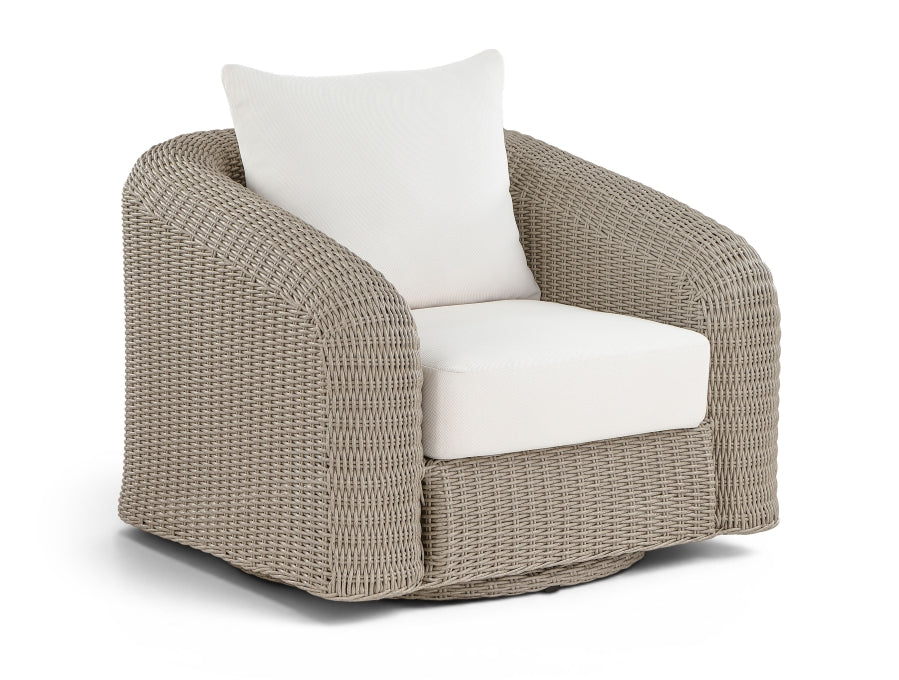 Seacrest Olefin Water Resistant Fabric And Wicker Outdoor Patio Swivel Chair - Cream