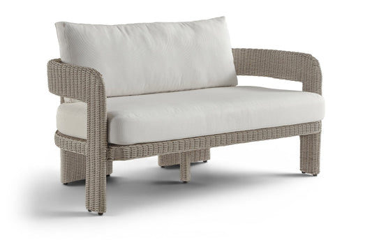 Sandbay 61.5" Olefin Water Resistant Fabric And Wicker Outdoor Patio Loveseat - Cream