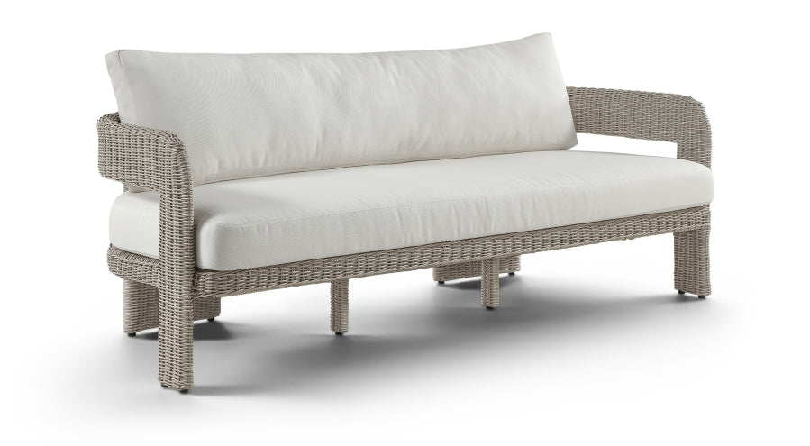 Sandbay 83.5" Olefin Water Resistant Fabric And Wicker Outdoor Patio Sofa - Cream