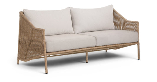 Coastline 70" Olefin Water Resistant Fabric And Wicker Outdoor Patio Loveseat - Beige