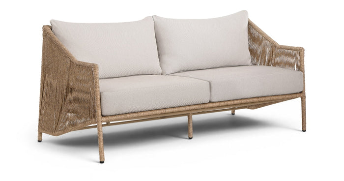 Coastline 70" Olefin Water Resistant Fabric And Wicker Outdoor Patio Loveseat - Beige