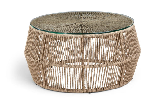 Coastline Tempered Glass Top And Wicker Outdoor Patio Coffee Table - Natural | Natural