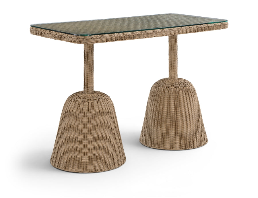 Seacrest 60" Tempered Glass Top And Natural Wicker Outdoor Patio Bar Height Table - Natural