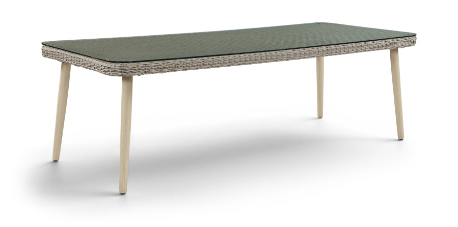 Seacrest 96" Tempered Glass Top And Taupe Wicker Outdoor Patio Dining Table - Taupe