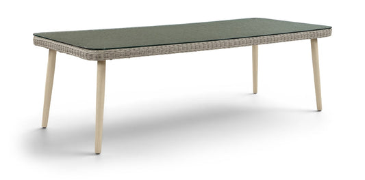 Seacrest 96" Tempered Glass Top And Taupe Wicker Outdoor Patio Dining Table - Taupe