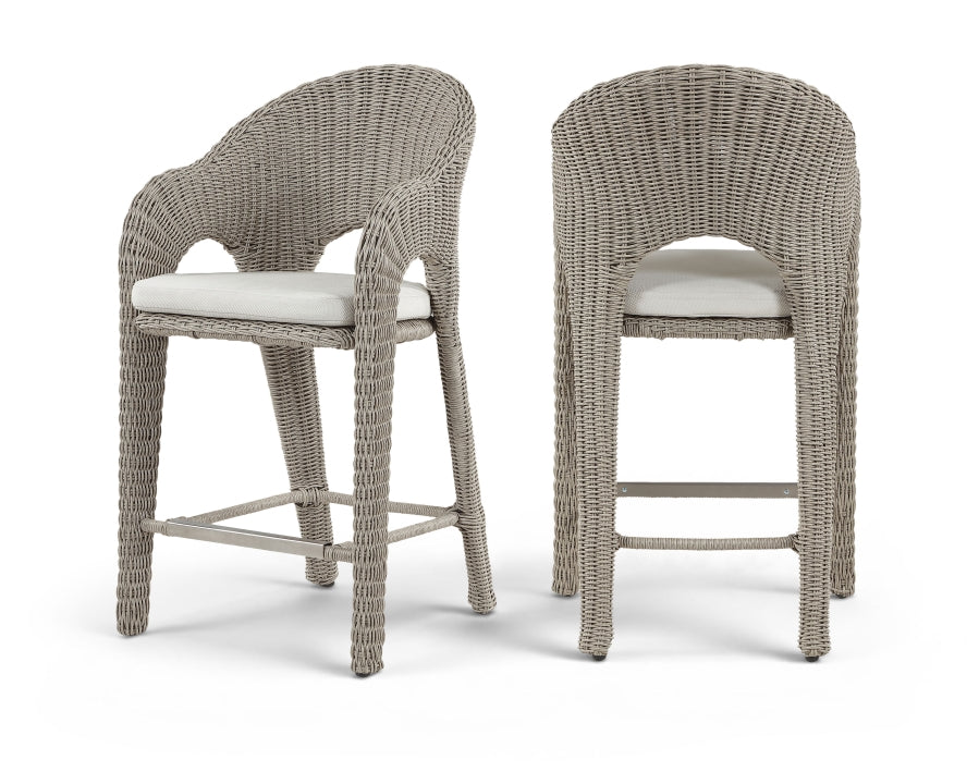 Seacrest Olefin Water Resistant Fabric And Taupe Wicker Outdoor Patio Counter Stool - Taupe