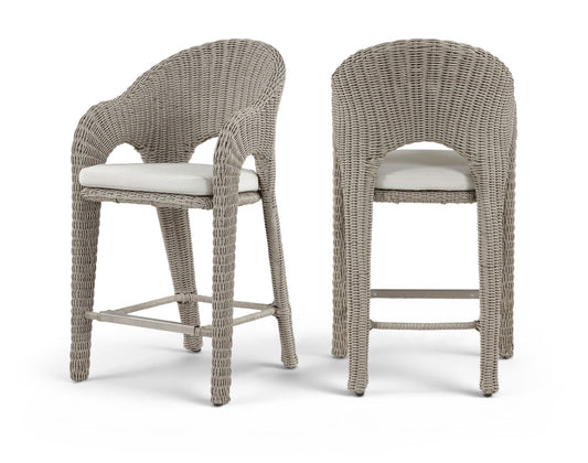Seacrest Olefin Water Resistant Fabric And Taupe Wicker Outdoor Patio Counter Stool - Taupe