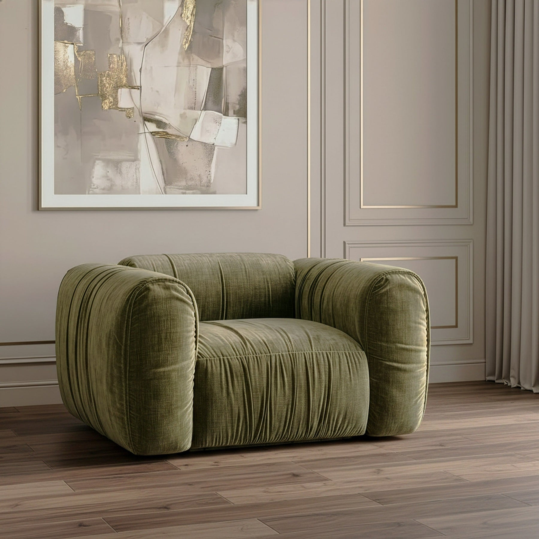 Siegal - Modern Olive Green Fabric Lounge Chair