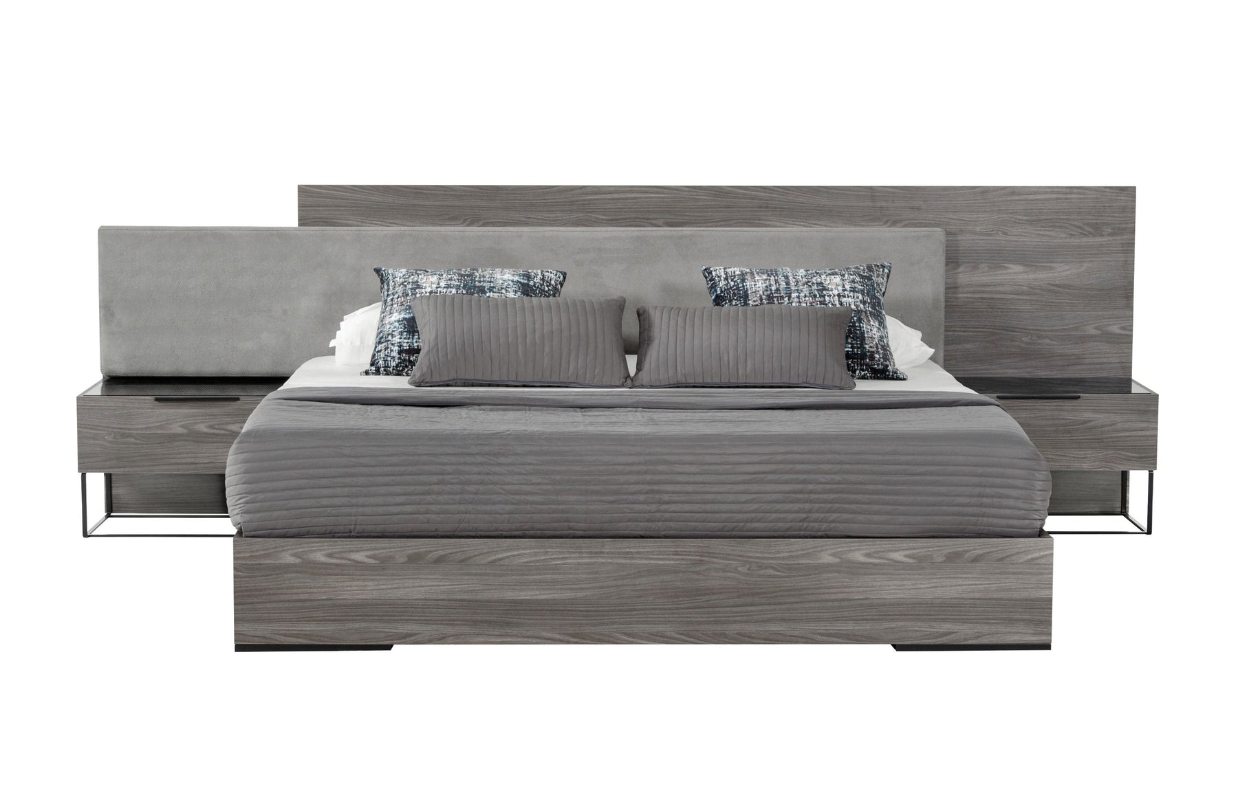 Enzo Italian Modern Grey Oak & Fabric 4-Piece Bedroom Set