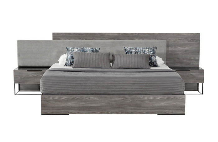 Enzo Italian Modern Grey Oak & Fabric 4-Piece Bedroom Set