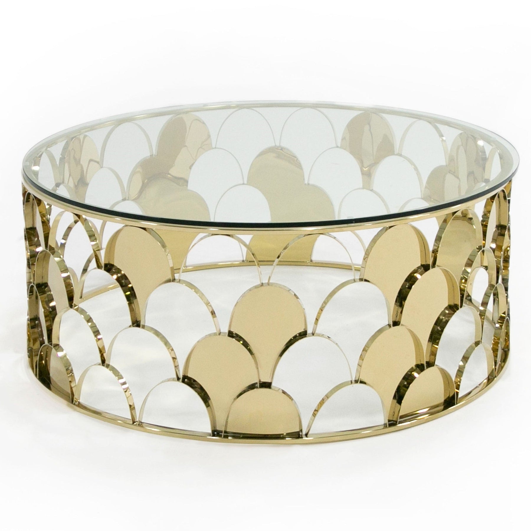 Javier Modern Glass & Gold Round Coffee Table