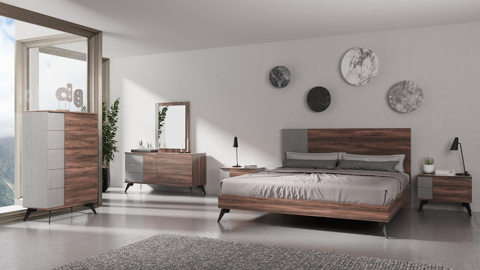 Palermo - Italian Modern Faux Concrete & Walnut Bedroom Set