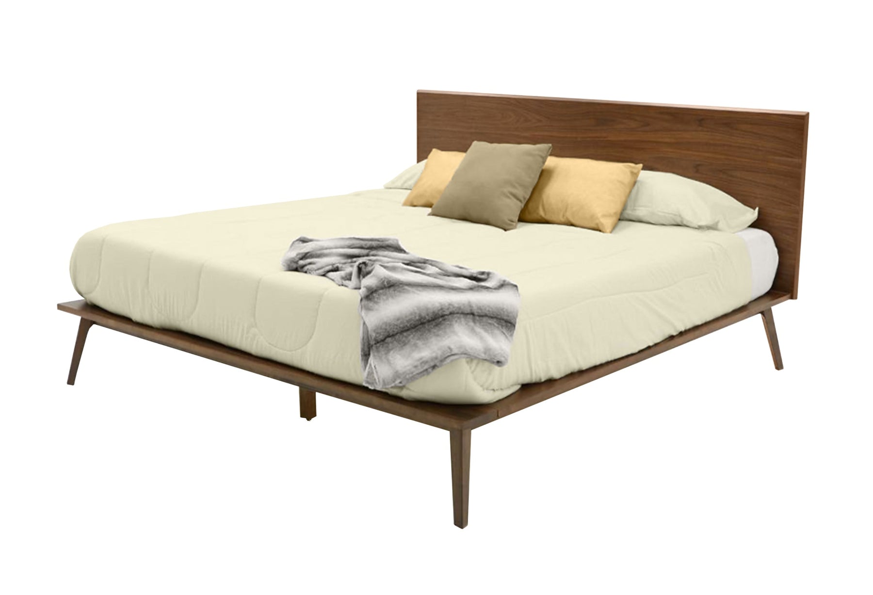 Carmen + Marshall Mid-Century Modern Walnut Bed + Nightstands Set