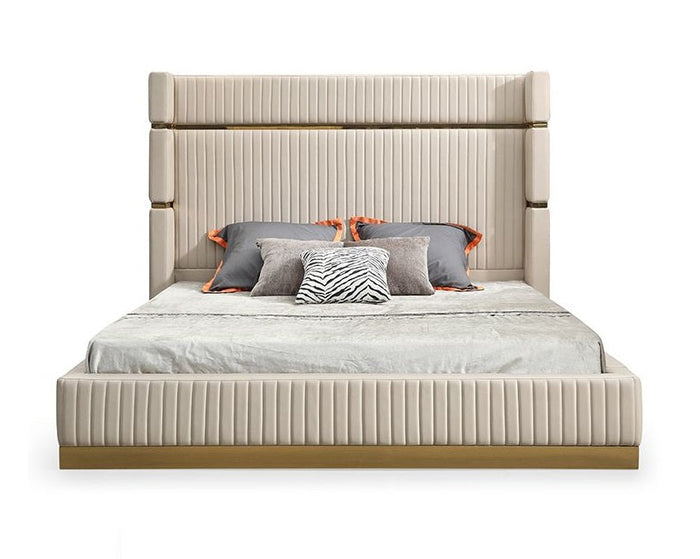 Sterling Modern Beige Bonded Leather & Gold Bed