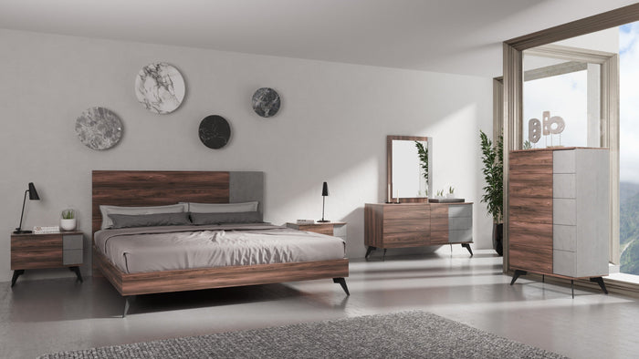 Palermo - Italian Modern Faux Concrete & Walnut 4-Piece Bedroom Set