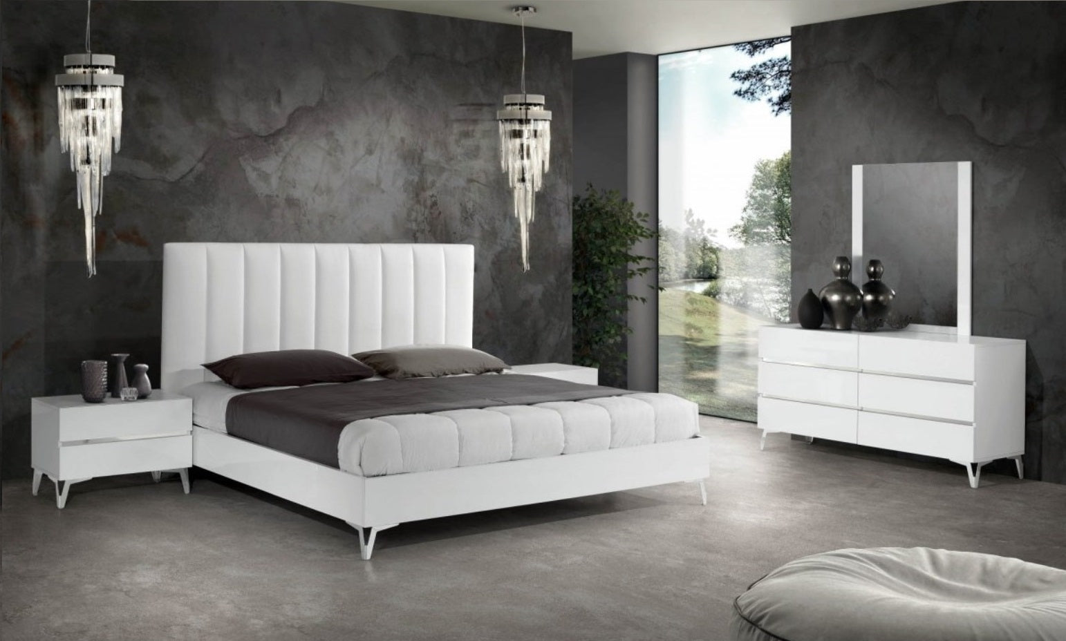 Angela - Italian Modern White Eco Leather 4-Piece Bedroom Set