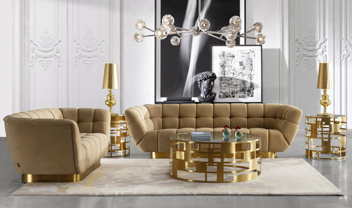Kudo - Glam Clear Glass and Gold Glass Coffee Table