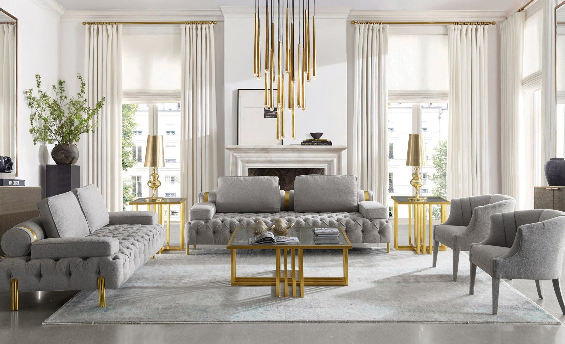 Kodiak - Glam Clear Glass and Gold Glass Coffee Table