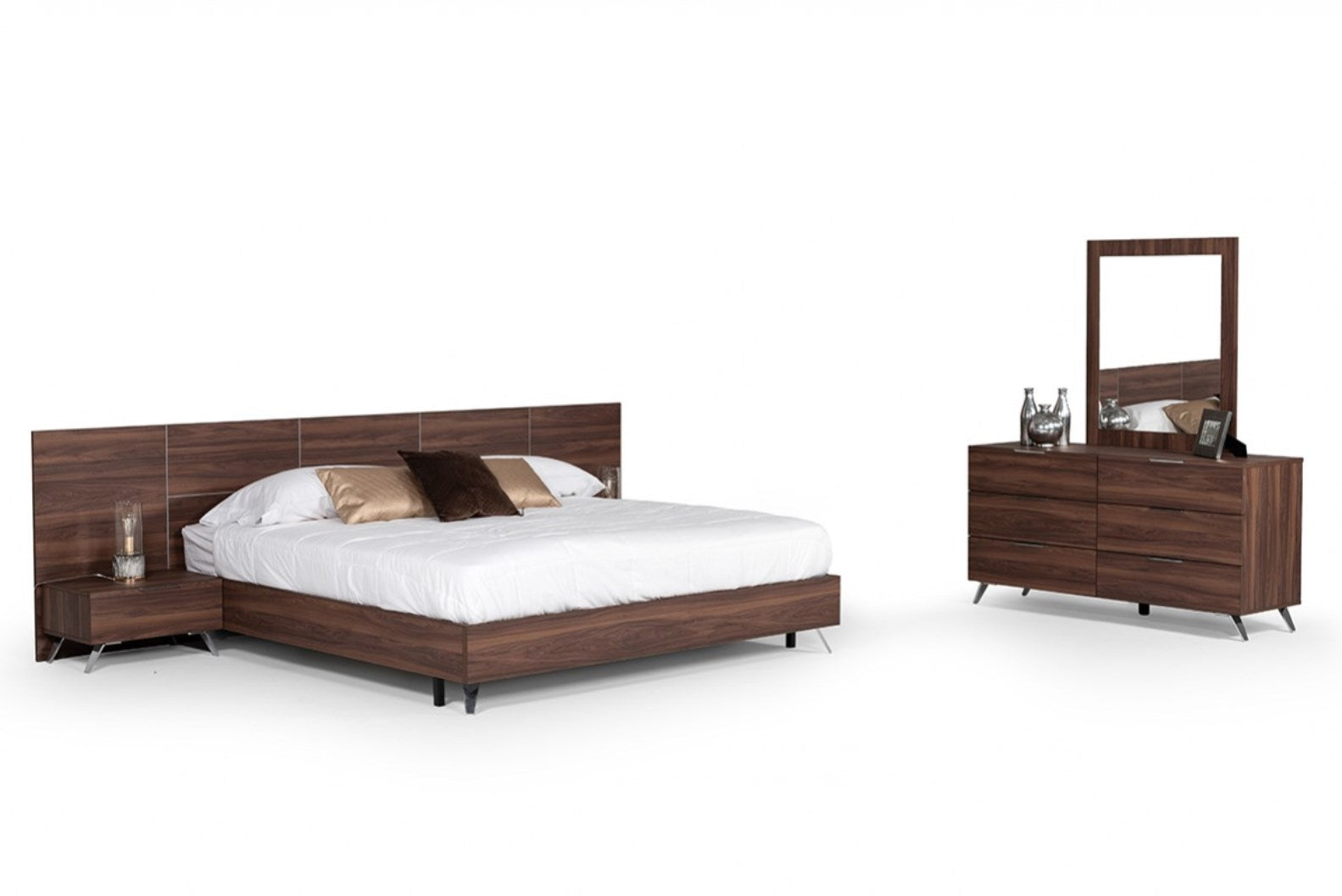 Brooklyn - Italian Modern Walnut Bed Set
