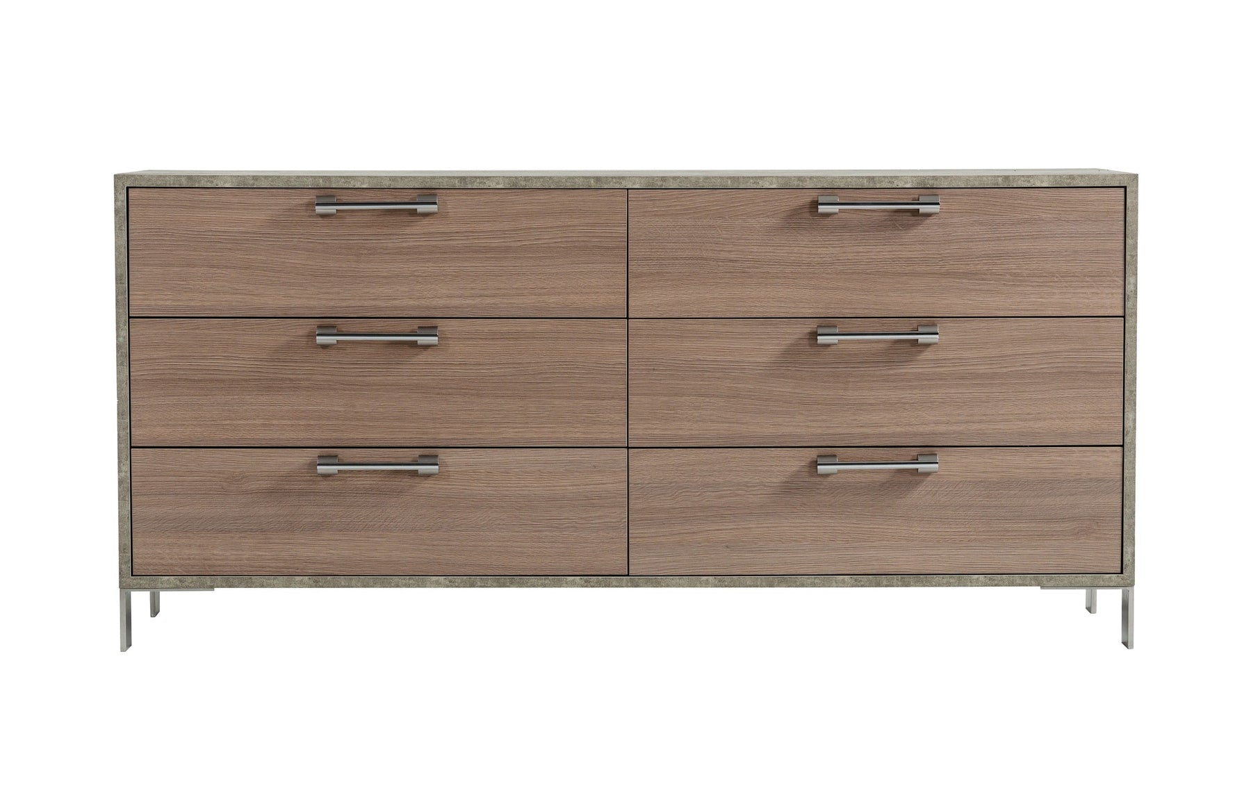 Boston - Modern Brown Oak & Brushed Stainless Steel Dresser