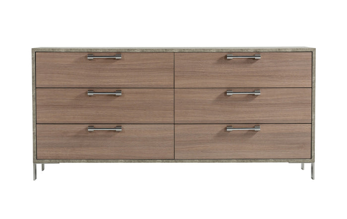 Boston - Modern Brown Oak & Brushed Stainless Steel Dresser