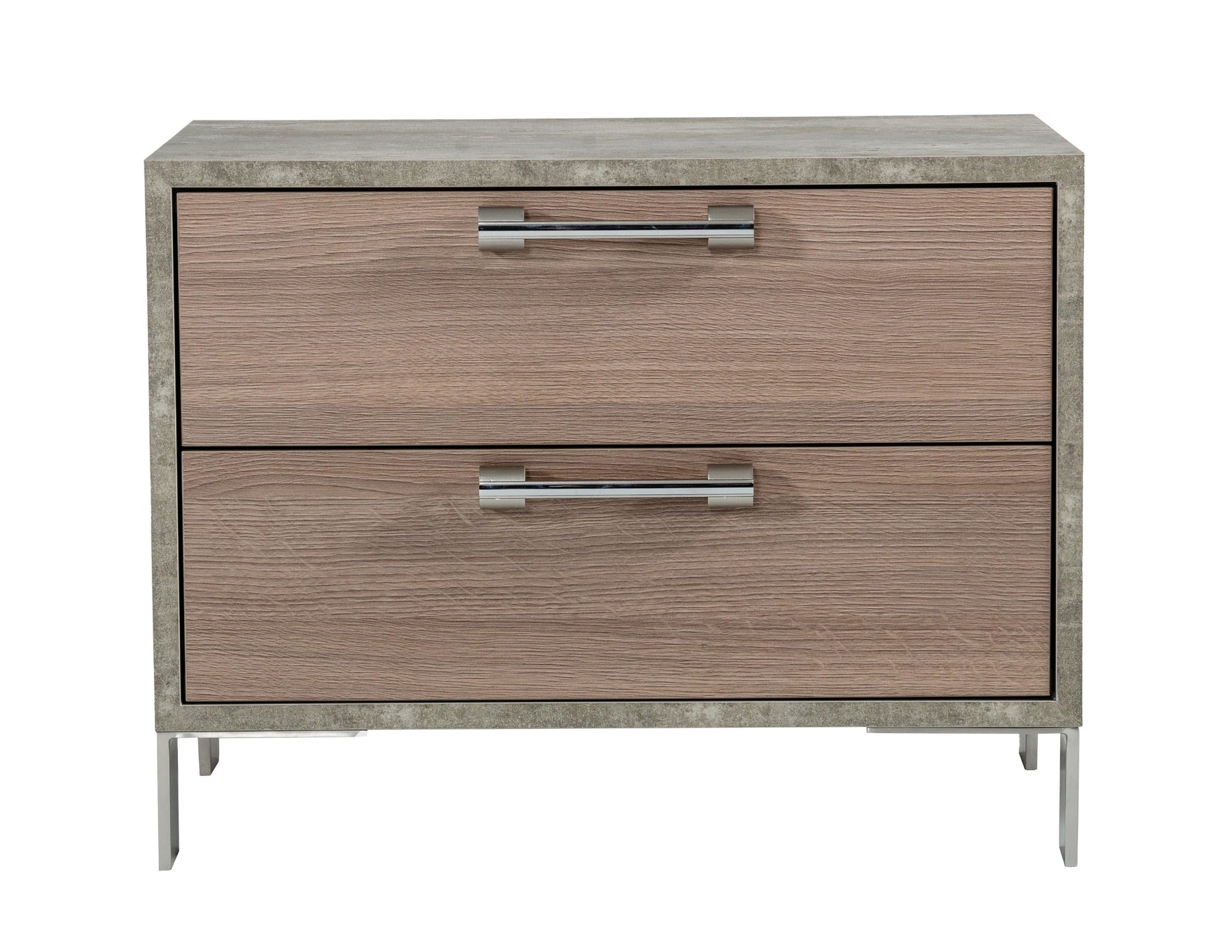 Boston - Modern Brown Oak & Brushed Stainless Steel Nightstand