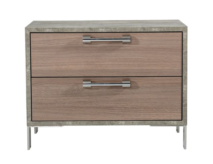 Boston - Modern Brown Oak & Brushed Stainless Steel Nightstand