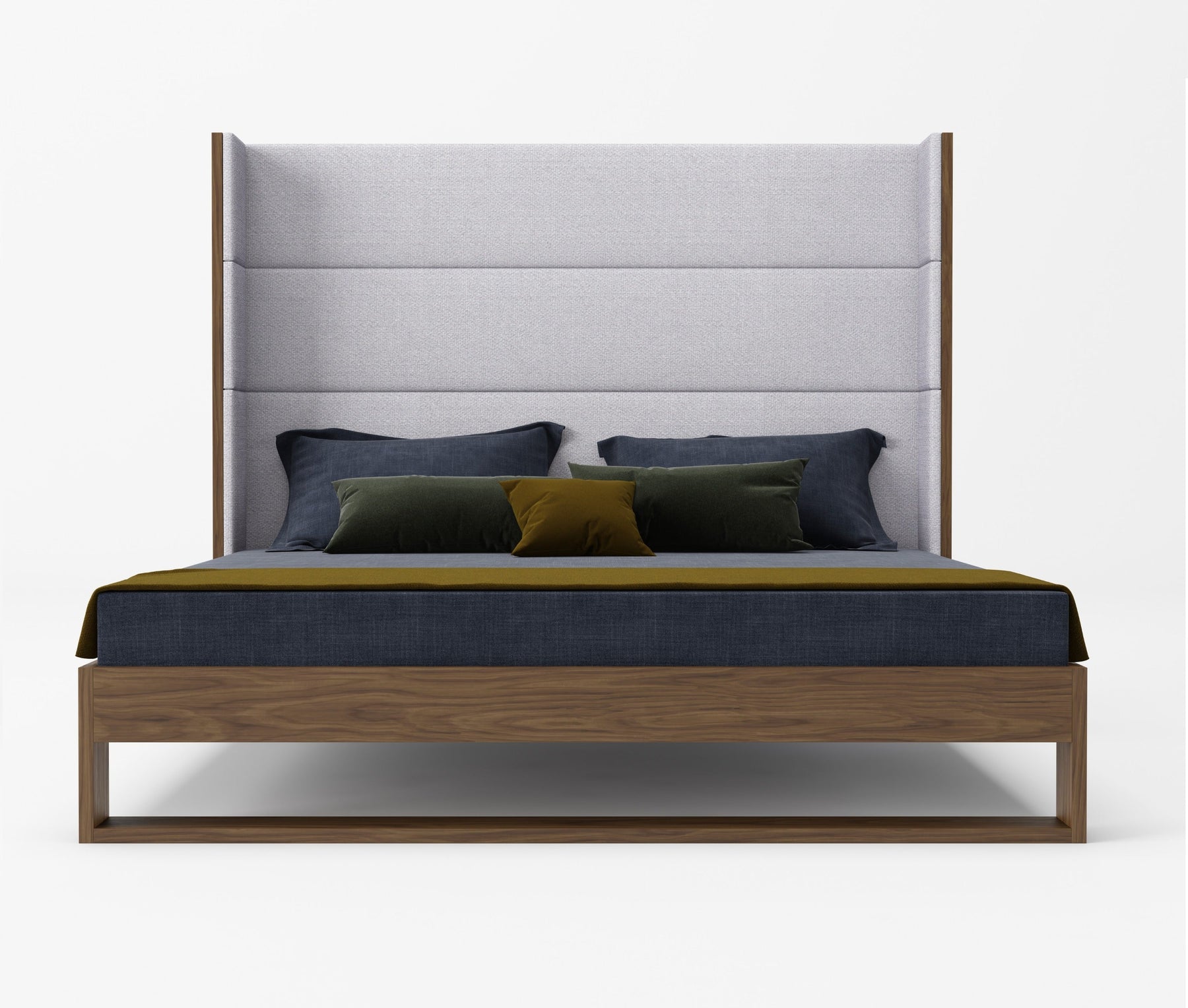 Heloise - Contemporary Grey Fabric & Walnut Trim Bed