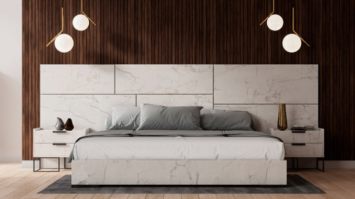 Marbella - Italian Modern White Faux Marble Bed Set