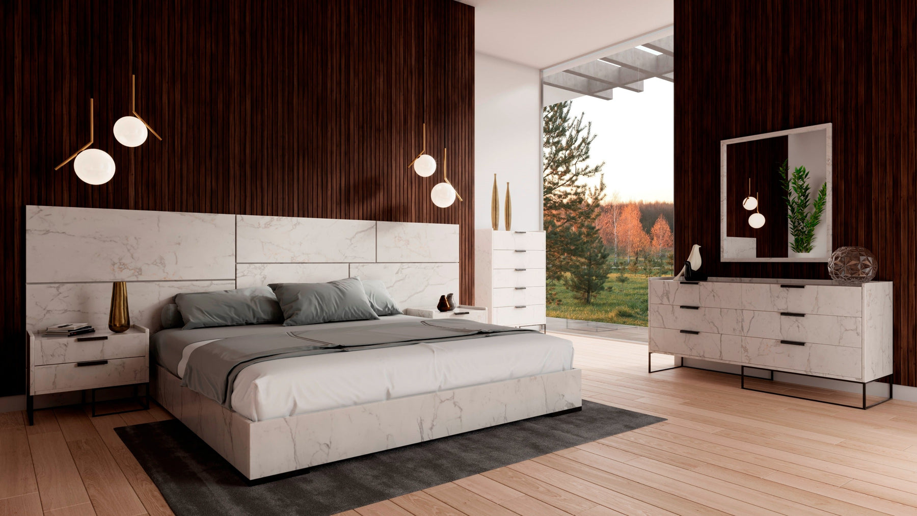 Marbella - Italian Modern White Faux Marble 4-Piece Bedroom Set