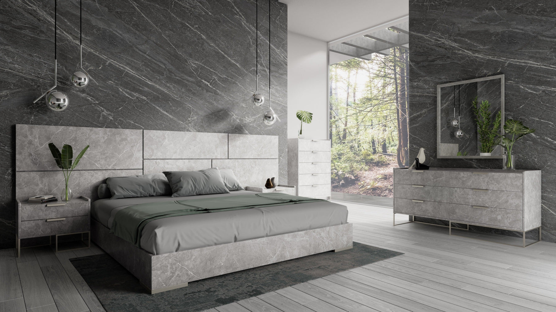 Marbella - Italian Modern Grey Faux Marble 4-Piece Bedroom Set
