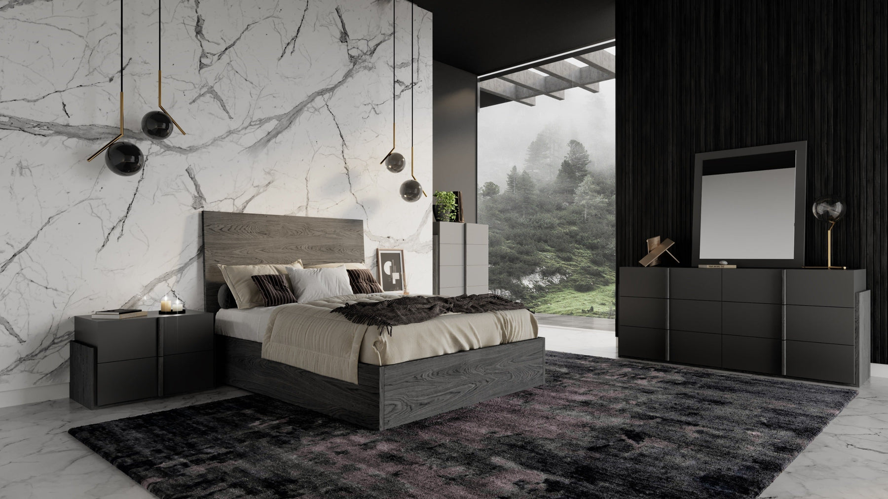 Lucia - Italian Modern Matte Grey + Elm Grey 4-Piece Bedroom Set