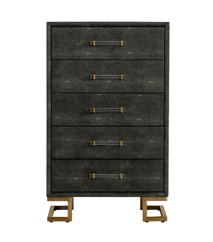 Howard - Modern Shagreen Grey Leatherette & Gold Chest