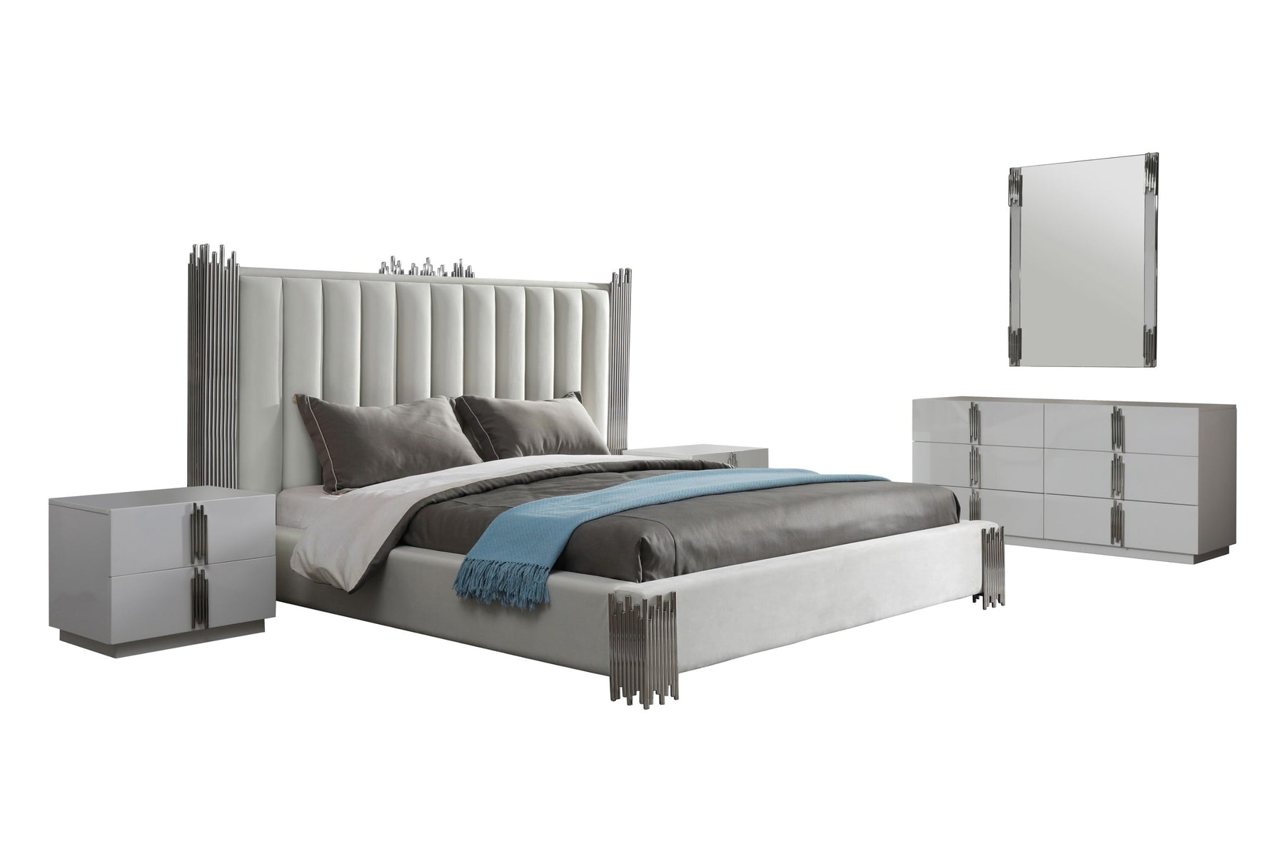 Token - Modern White + Stainless Steel Bedroom Set