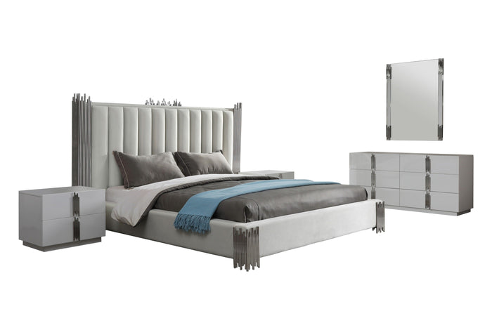 Token - Modern White + Stainless Steel Bedroom Set