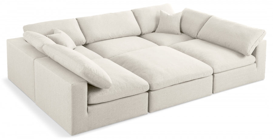 Serene 119" Linen Textured Fabric Upholstered Deluxe Comfort 6pc. Modular Sectional - Cream