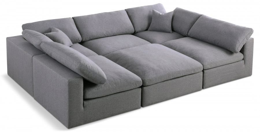 Serene 119" Linen Textured Fabric Upholstered Deluxe Comfort 6pc. Modular Sectional - Grey
