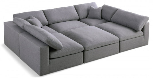 Serene 119" Linen Textured Fabric Upholstered Deluxe Comfort 6pc. Modular Sectional - Grey
