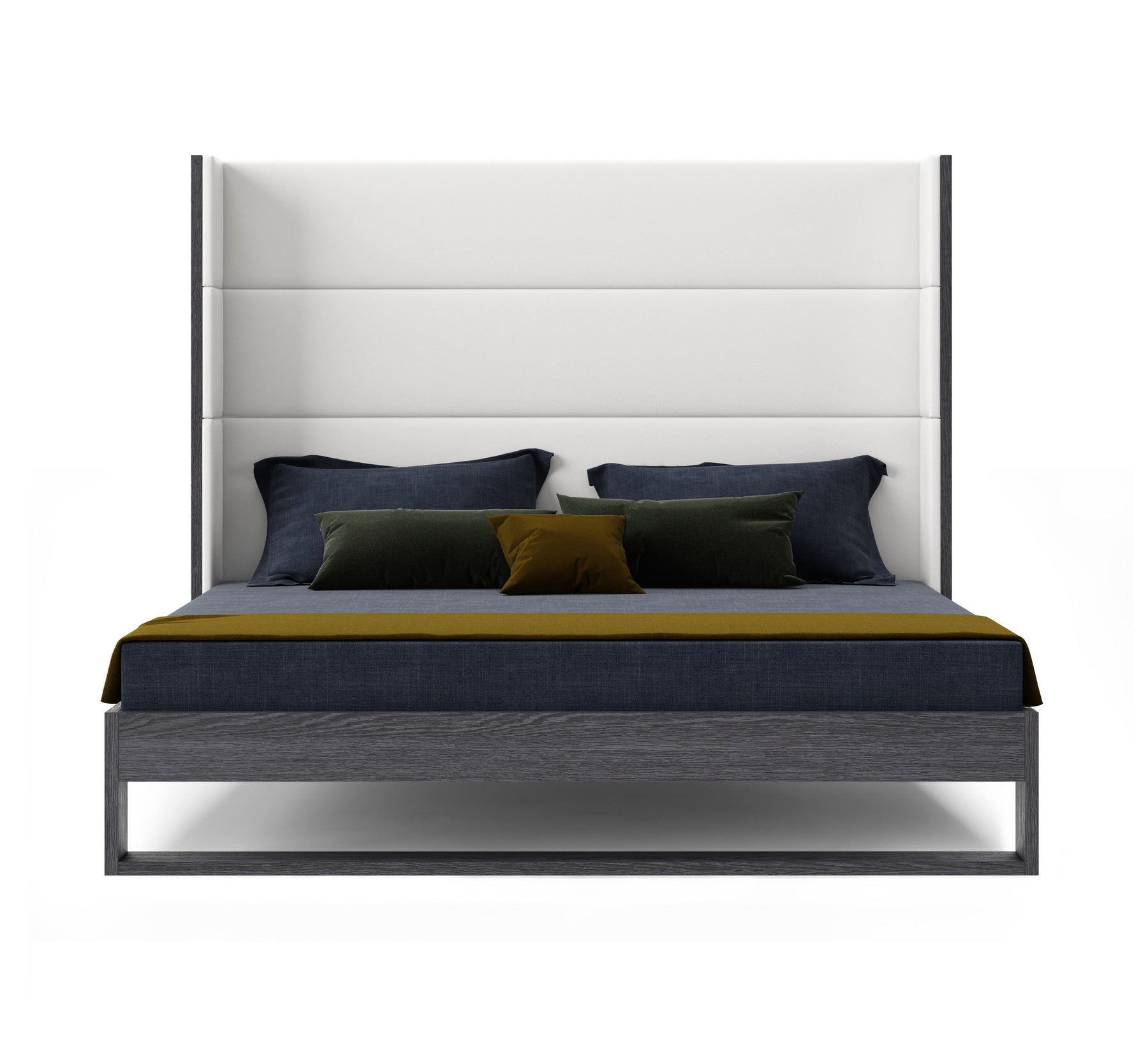 Heloise - Contemporary White Leather & Grey Elm Trim Bed